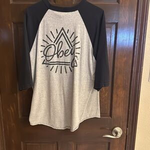 Obey Black and Gray Baseball Tee